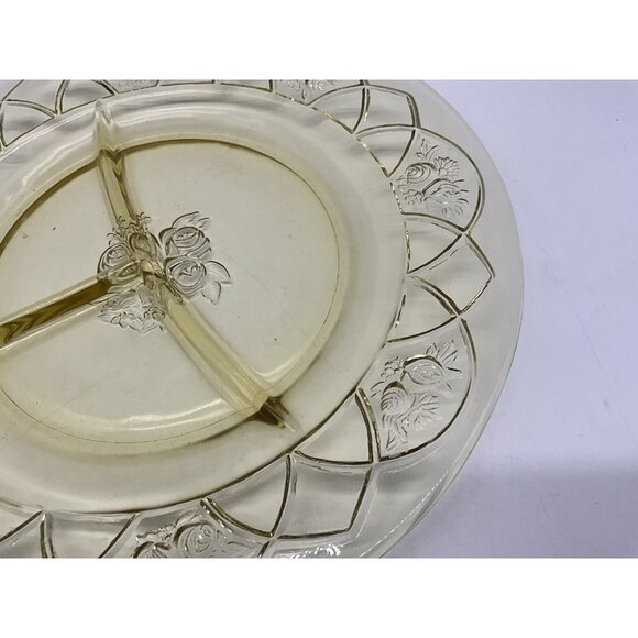 Yellow Depression Glass Plate Federal Glass Rosemary Divided Dish Amber MCM - Picture 12 of 16